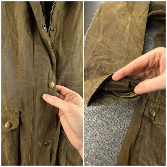 Barbour Acorn Waxed Jacket Women Full Zip Size 8 US Brown Green Lined Outdoors - Picture 10 of 16